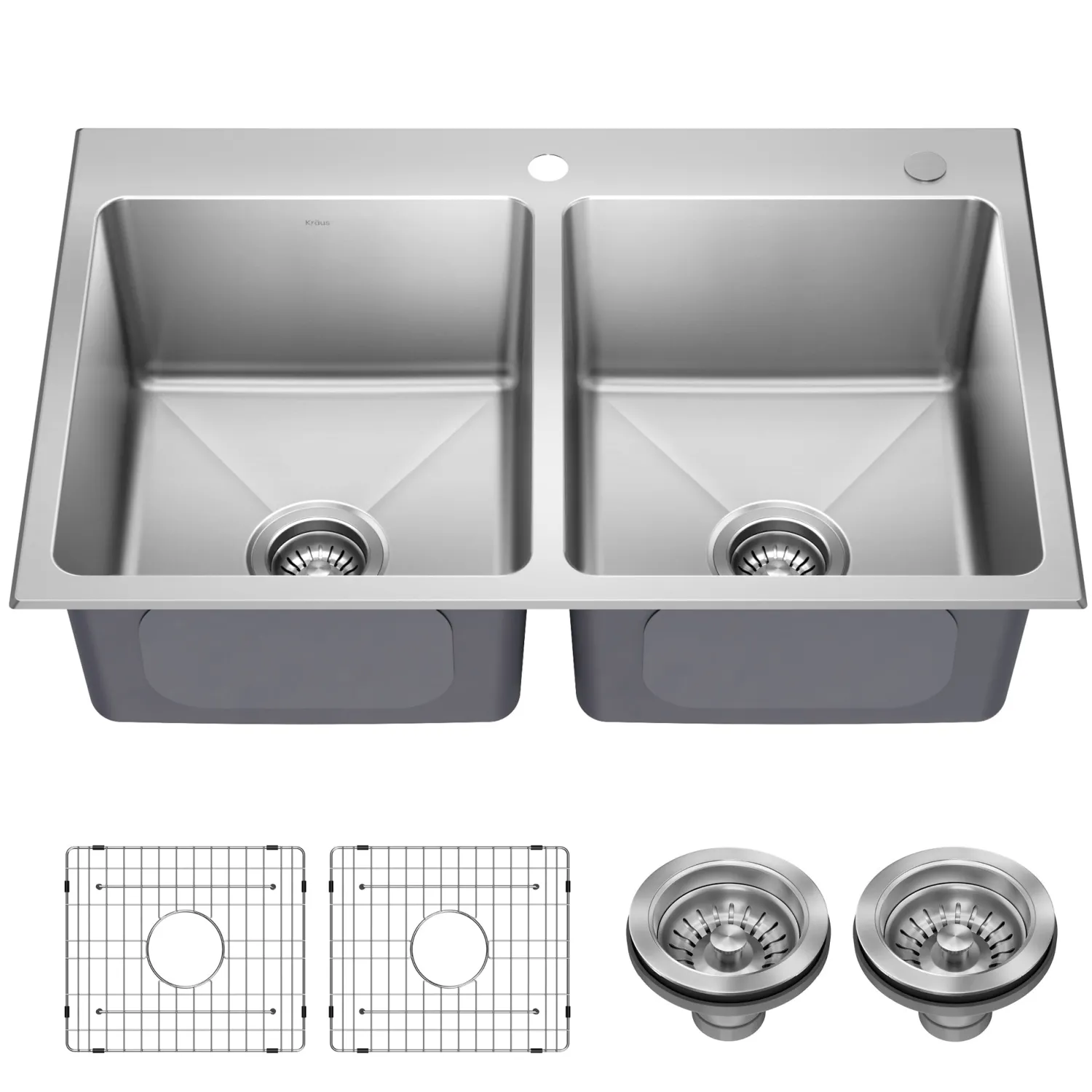 33” Topmount Double Bowl Stainless Steel Kitchen Sink Drop-In / Top Mount Sinks|Double Bowl Sinks