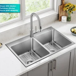 33” Topmount Double Bowl Stainless Steel Kitchen Sink Drop-In / Top Mount Sinks|Double Bowl Sinks