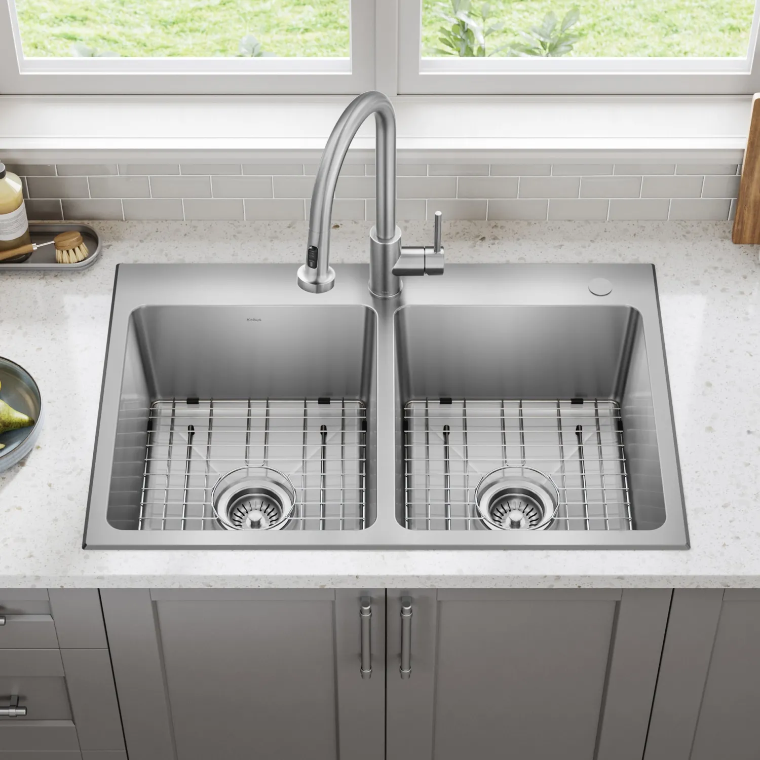 33” Topmount Double Bowl Stainless Steel Kitchen Sink Drop-In / Top Mount Sinks|Double Bowl Sinks