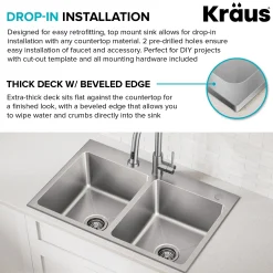 33” Topmount Double Bowl Stainless Steel Kitchen Sink Drop-In / Top Mount Sinks|Double Bowl Sinks