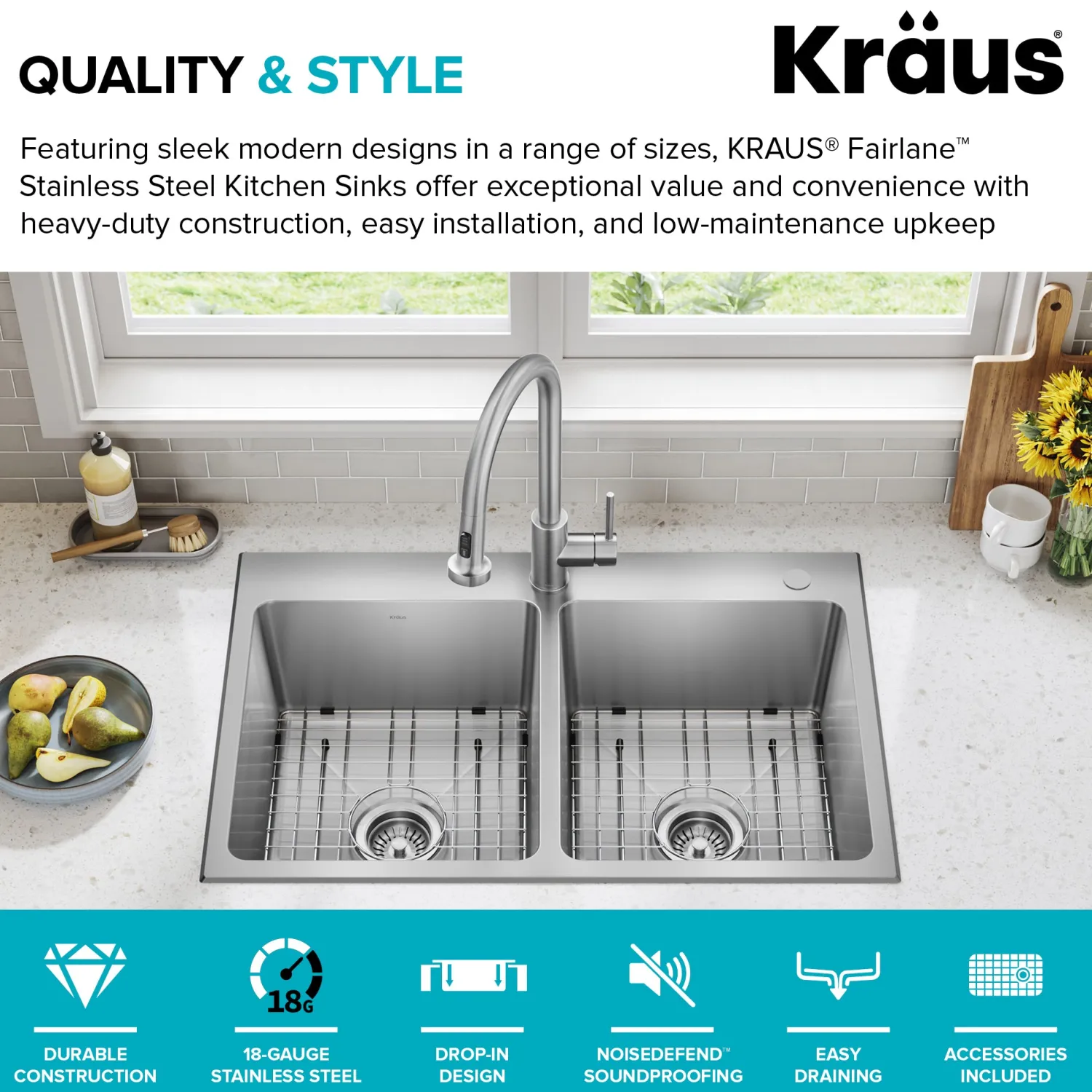 33” Topmount Double Bowl Stainless Steel Kitchen Sink Drop-In / Top Mount Sinks|Double Bowl Sinks