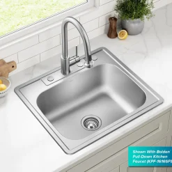 New 25" Topmount Single Bowl 18 Gauge Stainless Steel Kitchen Sink with NoiseDefend Soundproofing Drop-In / Top Mount Sinks|Stainless Steel Sinks