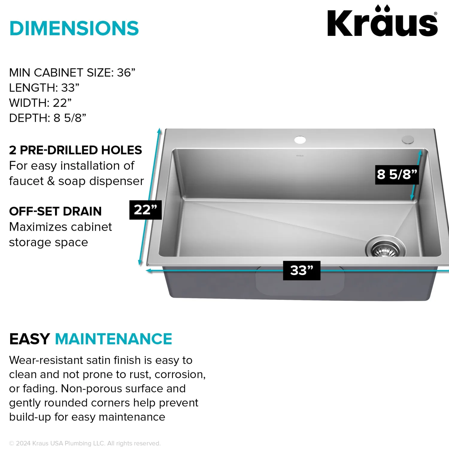 New 33” Topmount Single Bowl Stainless Steel Kitchen Sink Drop-In / Top Mount Sinks|Single Bowl Sinks