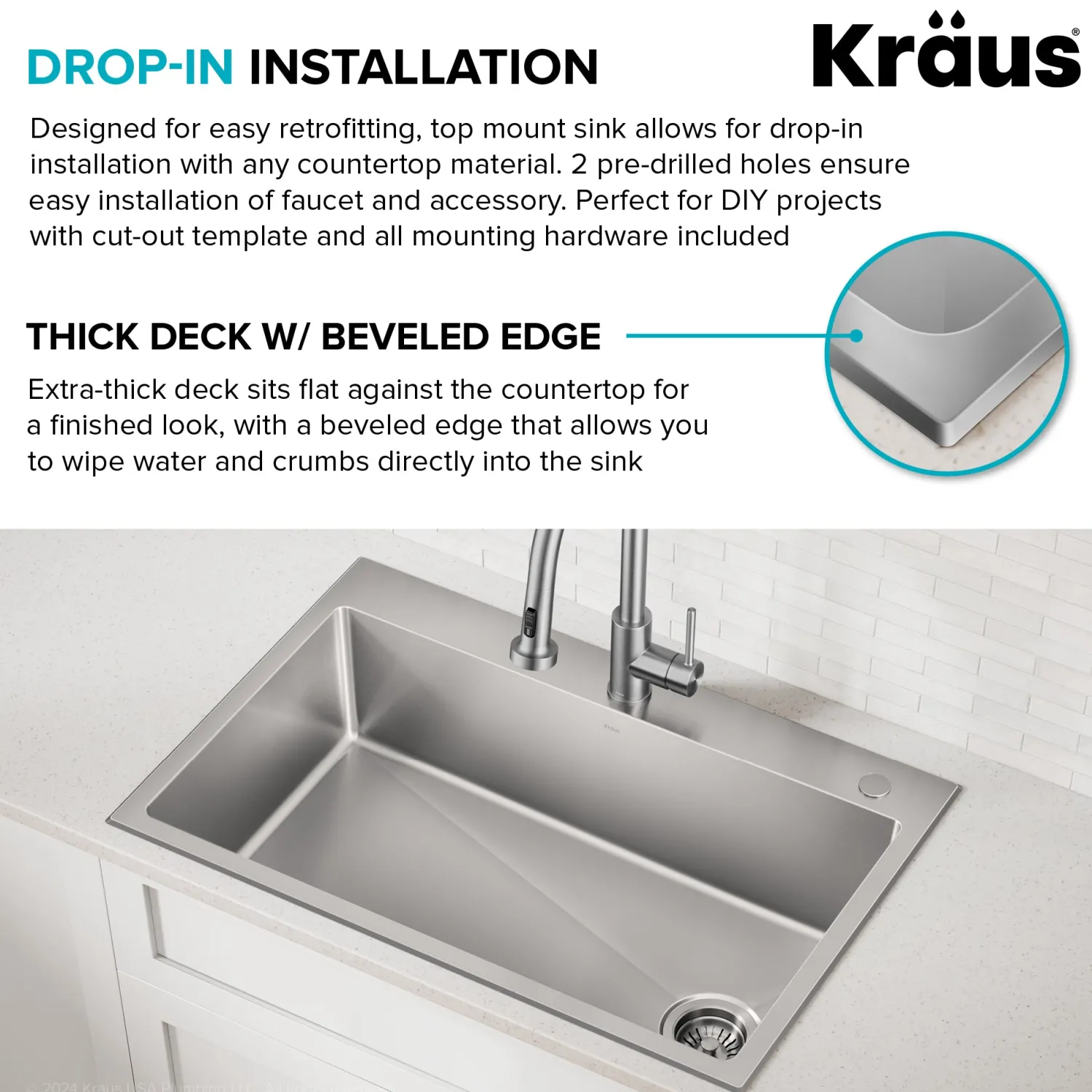 New 33” Topmount Single Bowl Stainless Steel Kitchen Sink Drop-In / Top Mount Sinks|Single Bowl Sinks