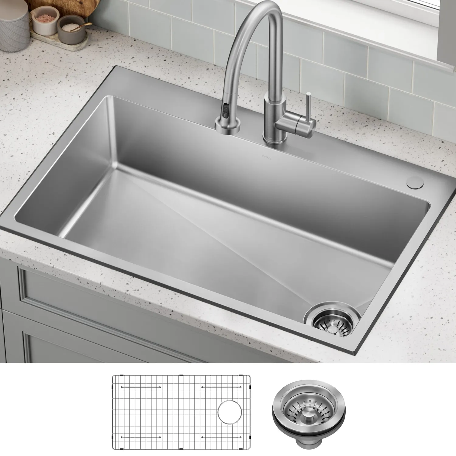 New 33” Topmount Single Bowl Stainless Steel Kitchen Sink Drop-In / Top Mount Sinks|Single Bowl Sinks