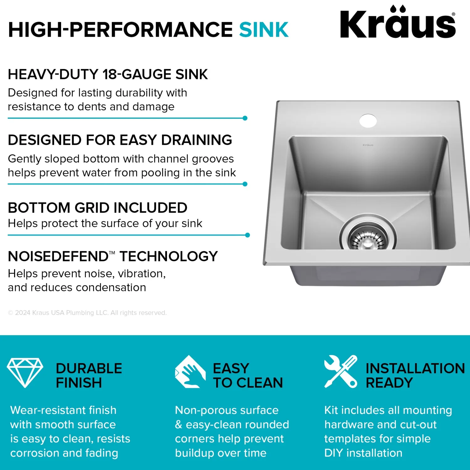 Best 15” Topmount Single Bowl Stainless Steel Kitchen Bar Sink Sinks For Tight Spaces|Bar / Prep Sinks