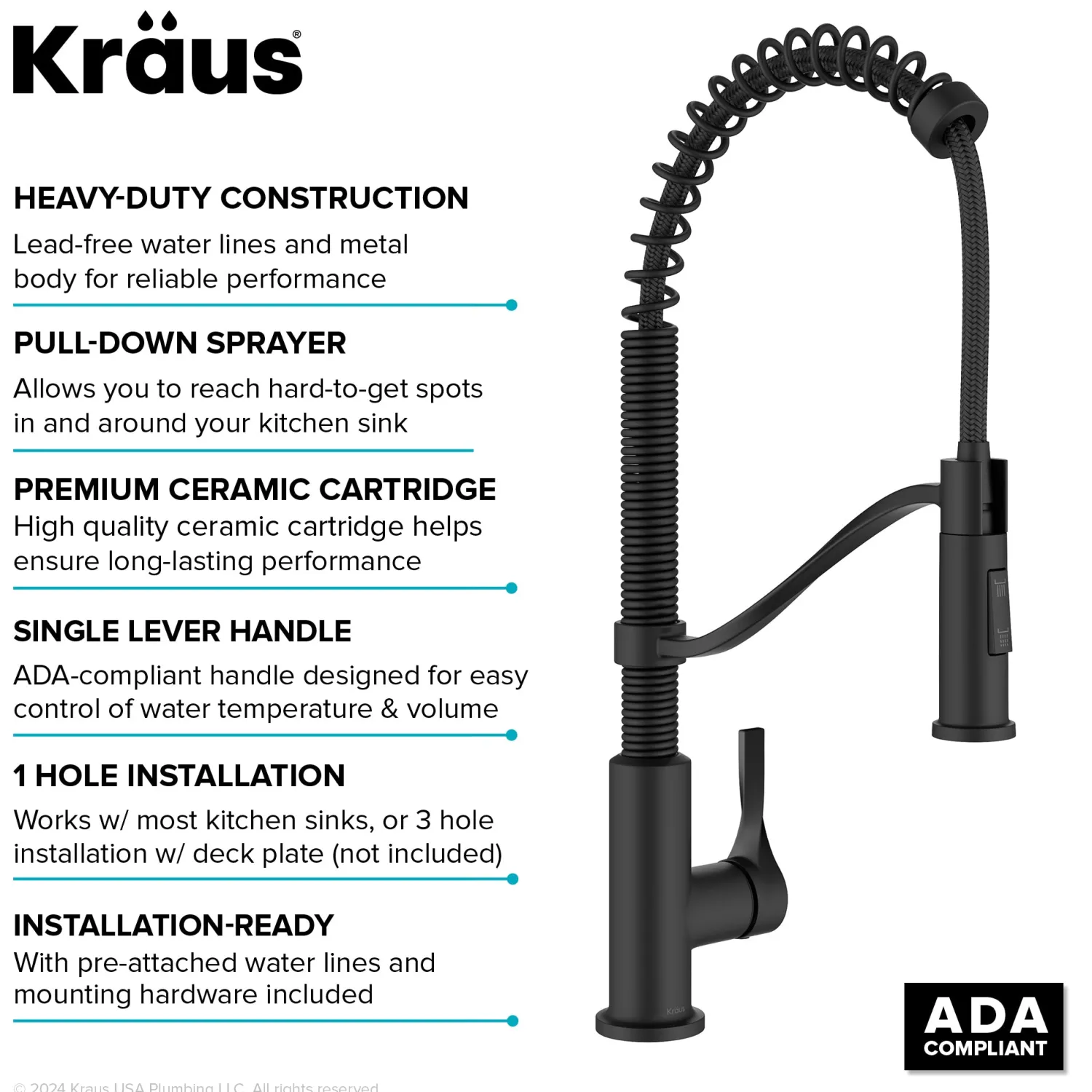 Clearance Torak Single Handle Pull Down Kitchen Faucet in Matte Black Single Hole