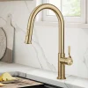 Hot Torak Single Handle Pull Down Kitchen Faucet in Brushed Brass Single Hole