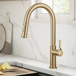 Hot Torak Single Handle Pull Down Kitchen Faucet in Brushed Brass Single Hole