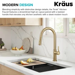Hot Torak Single Handle Pull Down Kitchen Faucet in Brushed Brass Single Hole