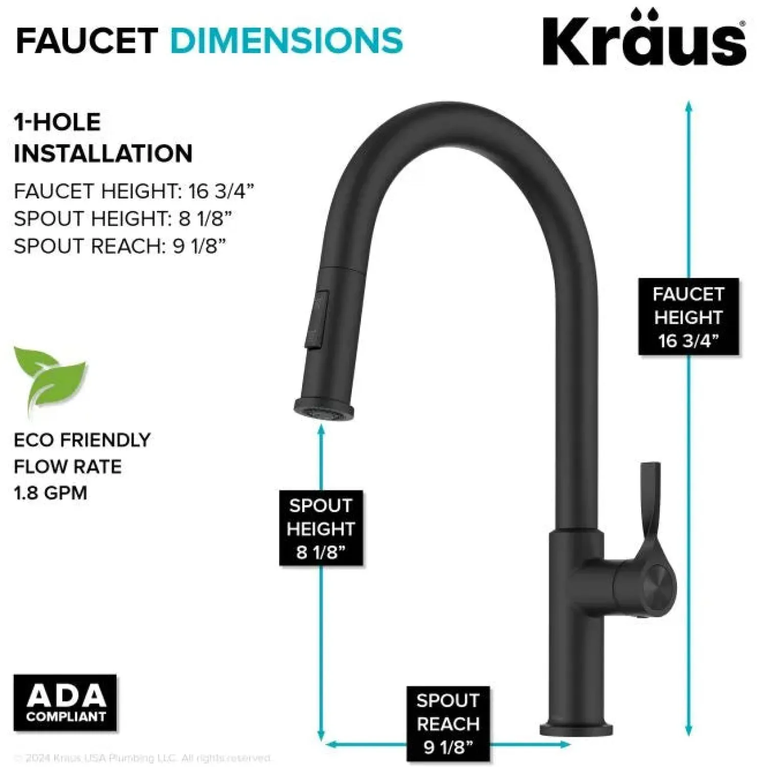 New Torak Single Handle Pull Down Kitchen Faucet in Matte Black Single Hole