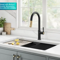 Hot Torak Single Handle Pull Down Kitchen Faucet in Matte Black with Brushed Brass Single Hole
