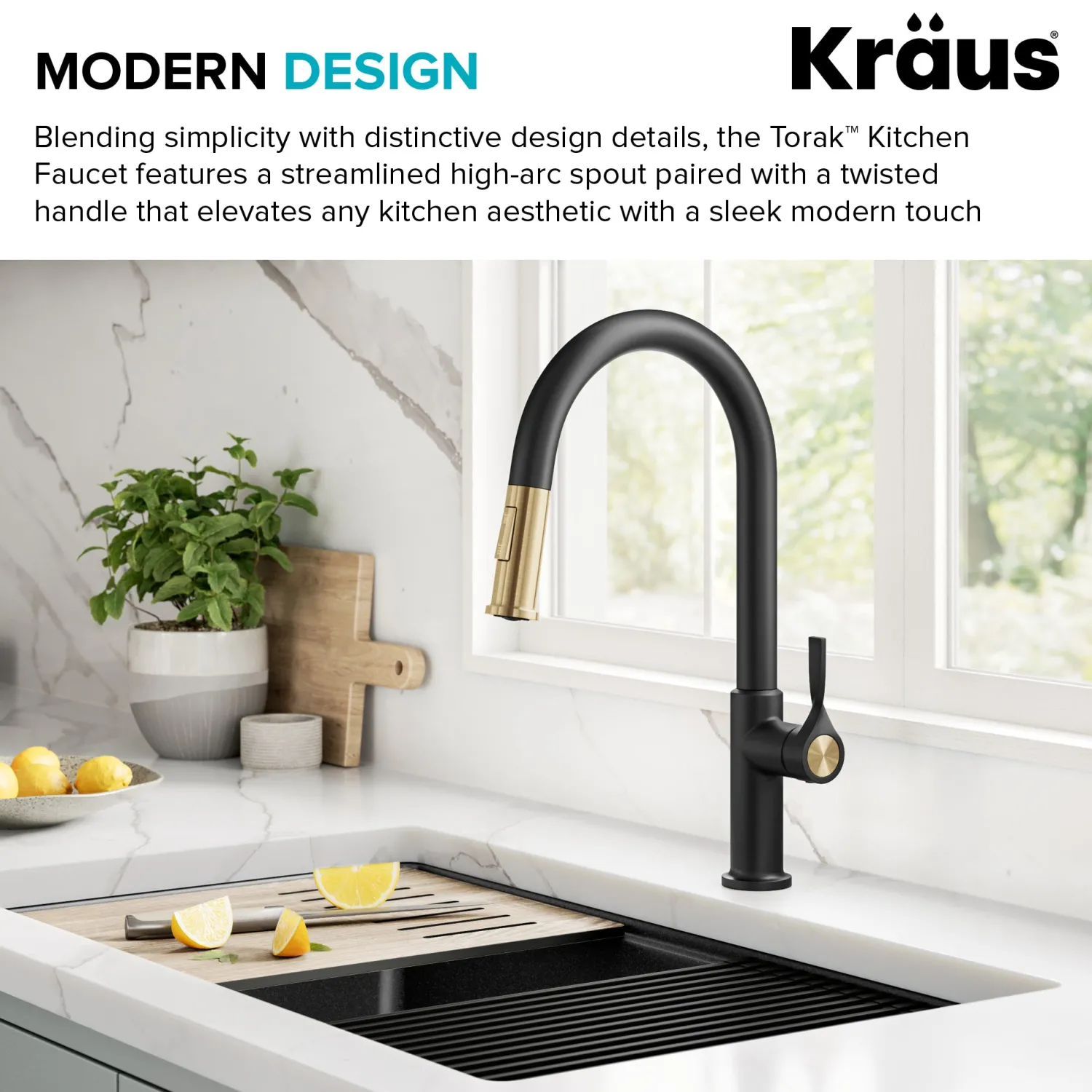 Hot Torak Single Handle Pull Down Kitchen Faucet in Matte Black with Brushed Brass Single Hole