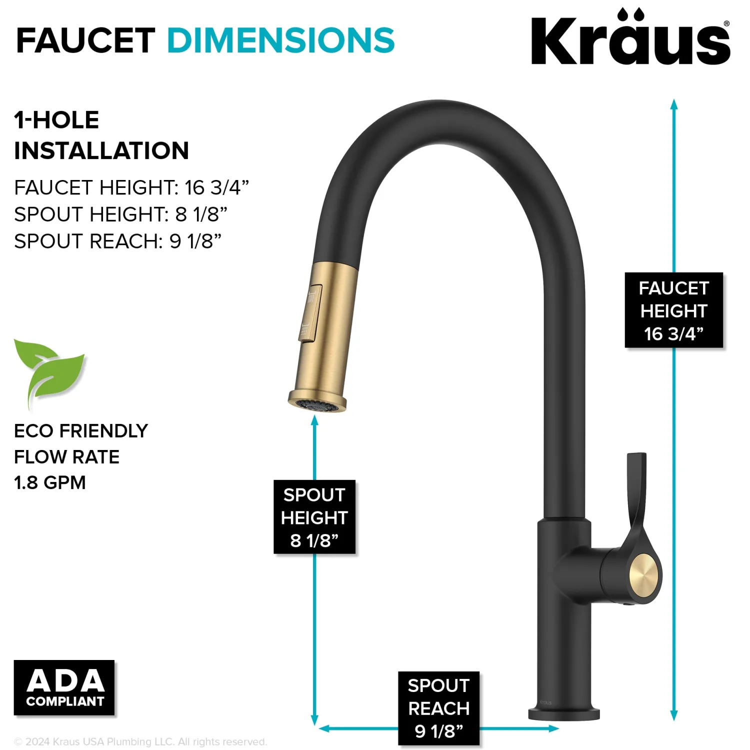 Hot Torak Single Handle Pull Down Kitchen Faucet in Matte Black with Brushed Brass Single Hole