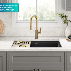 Clearance Torak Single Handle Pull Down Kitchen Faucet in Matte Black with Brushed Brass Single Hole