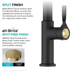 Clearance Torak Single Handle Pull Down Kitchen Faucet in Matte Black with Brushed Brass Single Hole