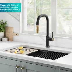 Clearance Torak Single Handle Pull Down Kitchen Faucet in Matte Black with Brushed Brass Single Hole
