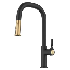 Clearance Torak Single Handle Pull Down Kitchen Faucet in Matte Black with Brushed Brass Single Hole