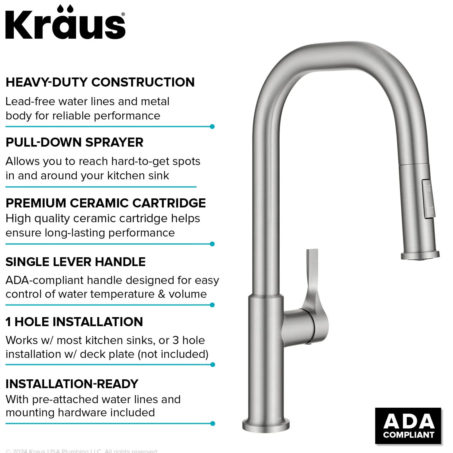 Hot Torak Single Handle Pull Down Kitchen Faucet in Spot-Free Stainless Single Hole
