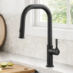 Discount Torak Single Handle Pull Down Kitchen Faucet in Matte Black Single Hole