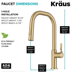 Sale Torak Single Handle Pull Down Kitchen Faucet in Brushed Brass Single Hole