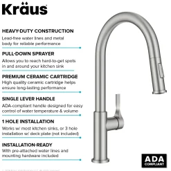 Online Torak Single Handle Pull Down Kitchen Faucet in Spot-Free Stainless Single Hole