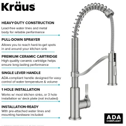 New Torak Single Handle Pull Down Kitchen Faucet in Spot-Free Stainless Single Hole