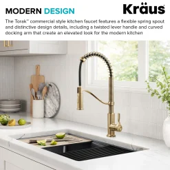 Discount Torak Single Handle Pull Down Kitchen Faucet in Brushed Brass Single Hole