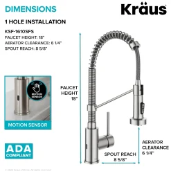 Sale Touchless Pull-Down Single Handle 18-Inch Kitchen Faucet in Spot Free Stainless Steel Touchless, Sensor And Tap Activated Kitchen Faucets|Single Hole