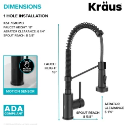 Sale Touchless Pull-Down Single Handle 18-Inch Kitchen Faucet in Matte Black Touchless, Sensor And Tap Activated Kitchen Faucets|Single Hole