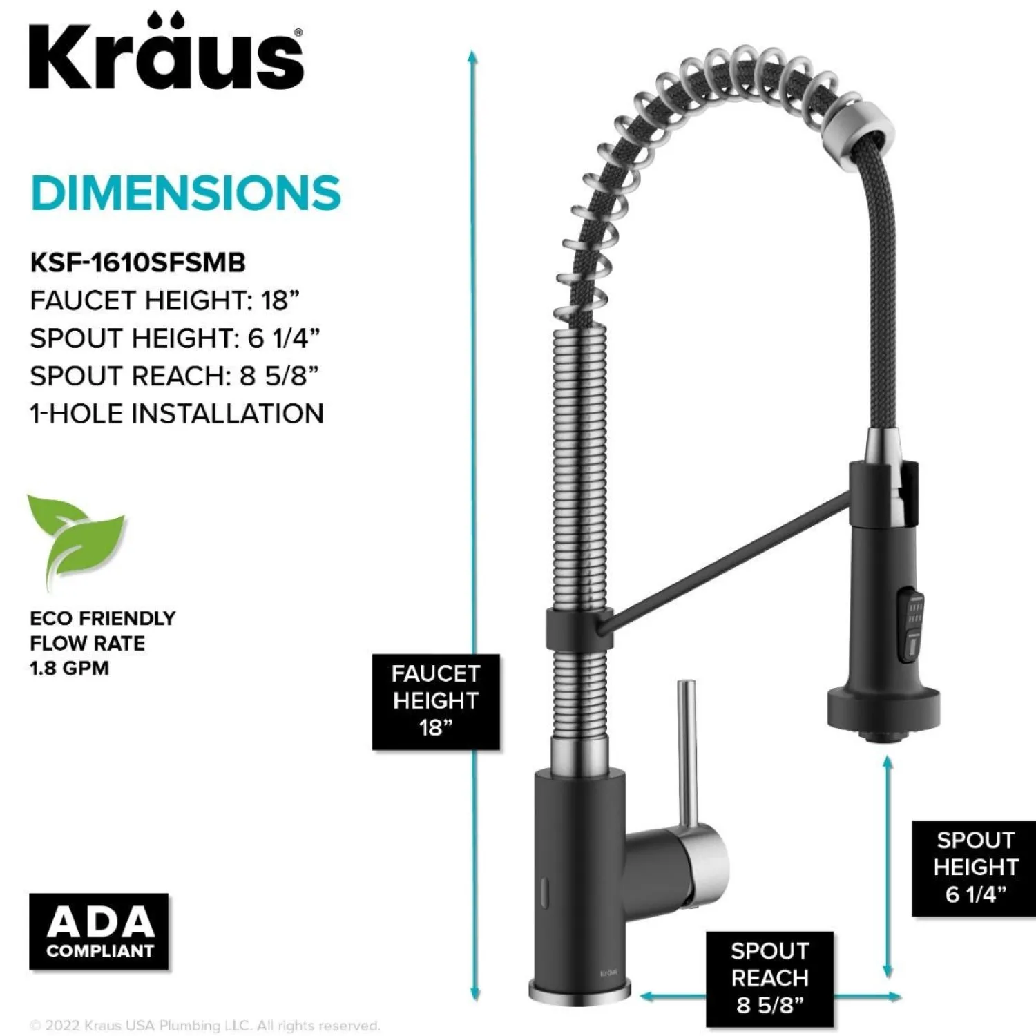 Online Touchless Pull-Down Single Handle 18-Inch Kitchen Faucet in Spot-Free Stainless & Matte Black Touchless, Sensor And Tap Activated Kitchen Faucets|Single Hole