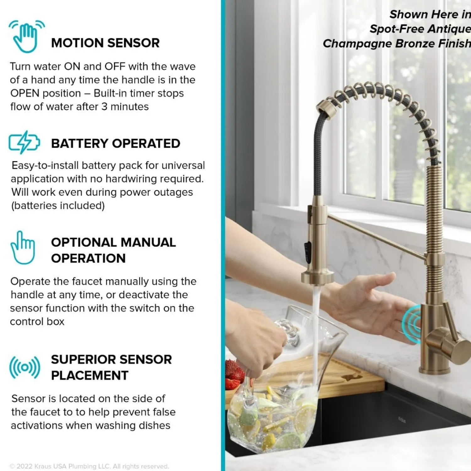 Online Touchless Pull-Down Single Handle 18-Inch Kitchen Faucet in Spot-Free Stainless & Matte Black Touchless, Sensor And Tap Activated Kitchen Faucets|Single Hole