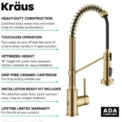 Clearance Touchless Pull-Down Single Handle 18-Inch Kitchen Faucet in Brushed Brass Touchless, Sensor And Tap Activated Kitchen Faucets|Single Hole
