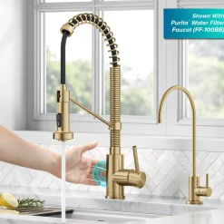 Clearance Touchless Pull-Down Single Handle 18-Inch Kitchen Faucet in Brushed Brass Touchless, Sensor And Tap Activated Kitchen Faucets|Single Hole