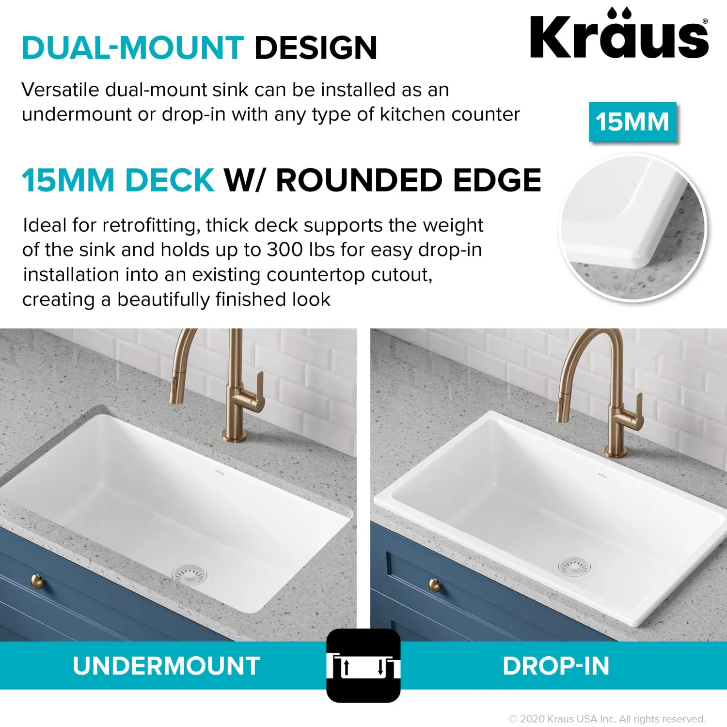 Clearance Turino 30" Drop-In or Undermount Fireclay Kitchen Sink with Thick Mounting Deck in Gloss White Drop-In / Top Mount Sinks|Single Bowl Sinks