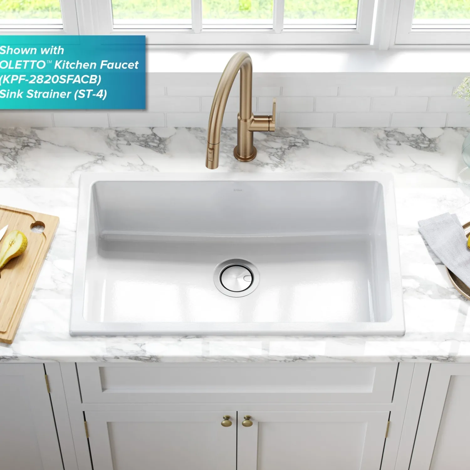 Clearance Turino 30" Drop-In or Undermount Fireclay Kitchen Sink with Thick Mounting Deck in Gloss White Drop-In / Top Mount Sinks|Single Bowl Sinks