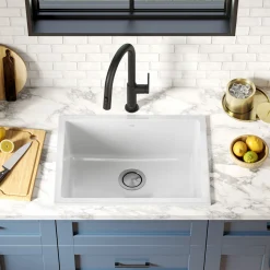 Discount Turino 24" Drop-In or Undermount Fireclay Kitchen Sink with Thick Mounting Deck in Gloss White Drop-In / Top Mount Sinks|Single Bowl Sinks
