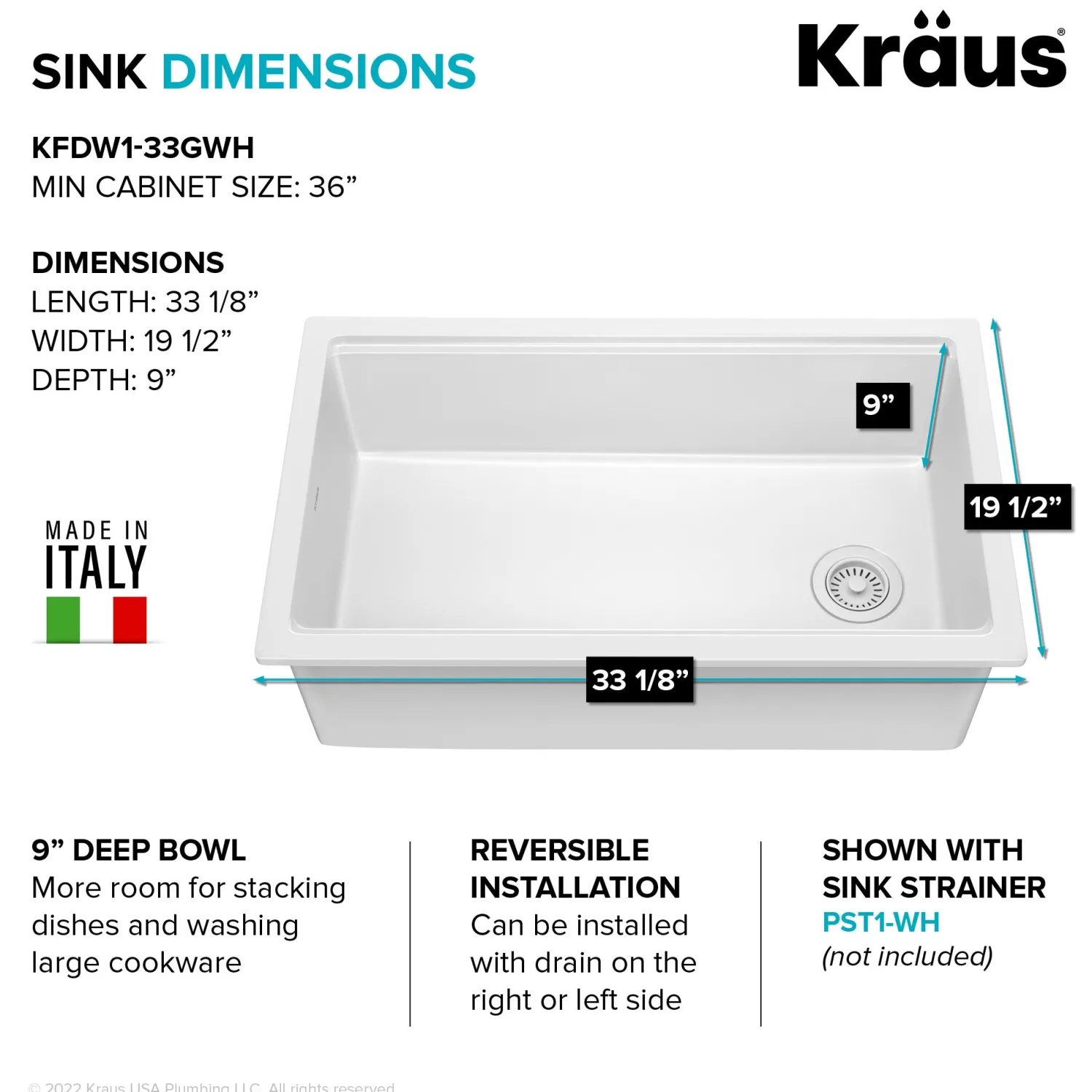 Hot Turino 33" Drop-In or Undermount Fireclay Workstation Kitchen Sink in Gloss White Drop-In / Top Mount Sinks|Single Bowl Sinks
