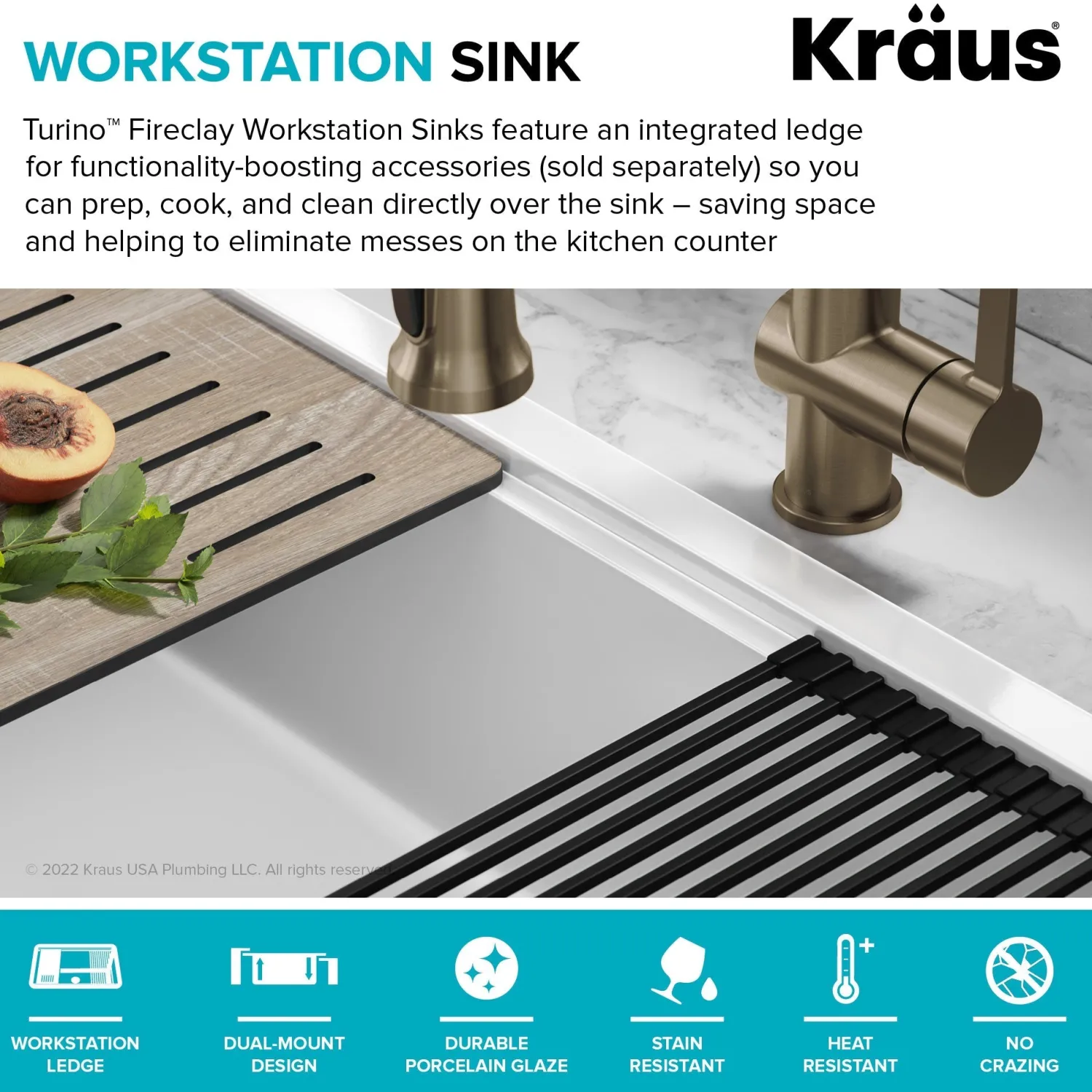 Hot Turino 33" Drop-In or Undermount Fireclay Workstation Kitchen Sink in Gloss White Drop-In / Top Mount Sinks|Single Bowl Sinks