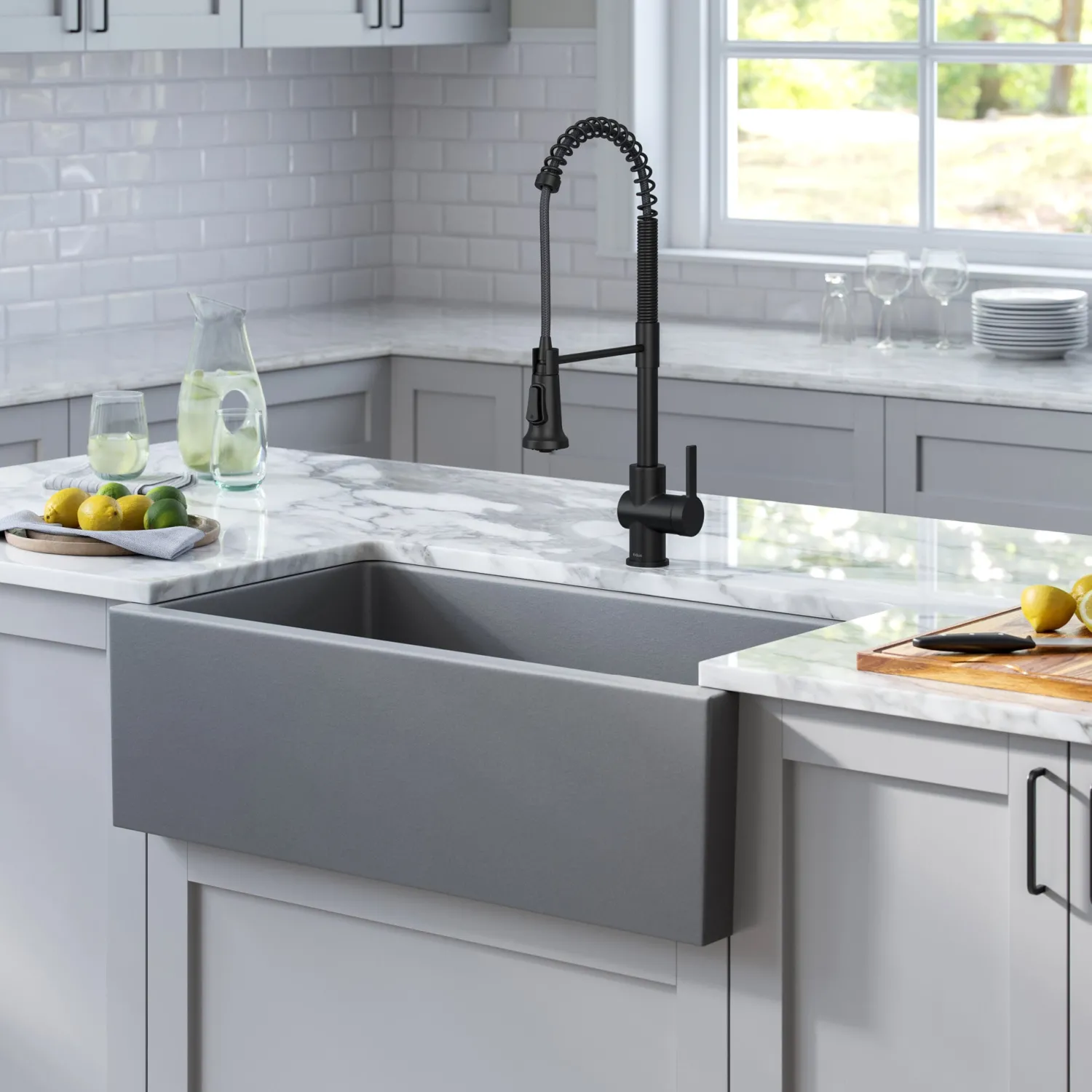 Online Turino 33" Reversible Apron Front Fireclay Kitchen Sink in Matte Grey Single Bowl Sinks|Apron Front / Farmhouse Sinks