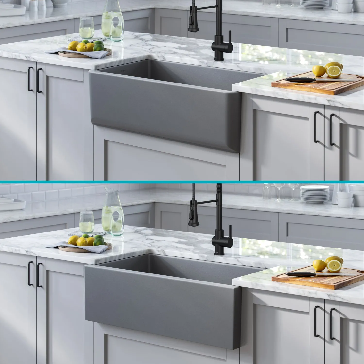 Online Turino 33" Reversible Apron Front Fireclay Kitchen Sink in Matte Grey Single Bowl Sinks|Apron Front / Farmhouse Sinks