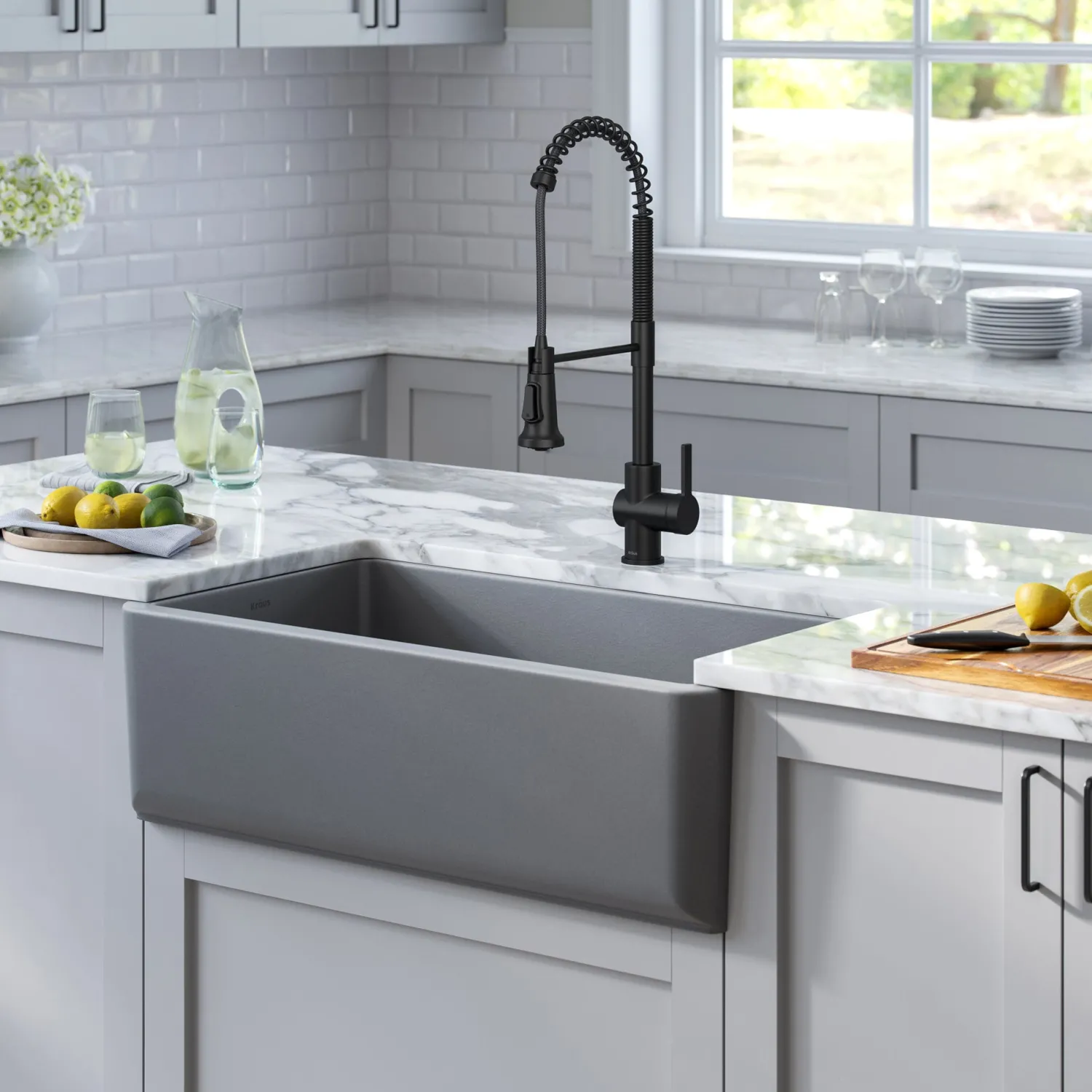 Online Turino 33" Reversible Apron Front Fireclay Kitchen Sink in Matte Grey Single Bowl Sinks|Apron Front / Farmhouse Sinks