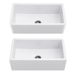 Discount Turino 33" Reversible Apron Front Fireclay Kitchen Sink in Matte White Single Bowl Sinks|Apron Front / Farmhouse Sinks