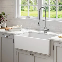 Discount Turino 33" Reversible Apron Front Fireclay Kitchen Sink in Matte White Single Bowl Sinks|Apron Front / Farmhouse Sinks