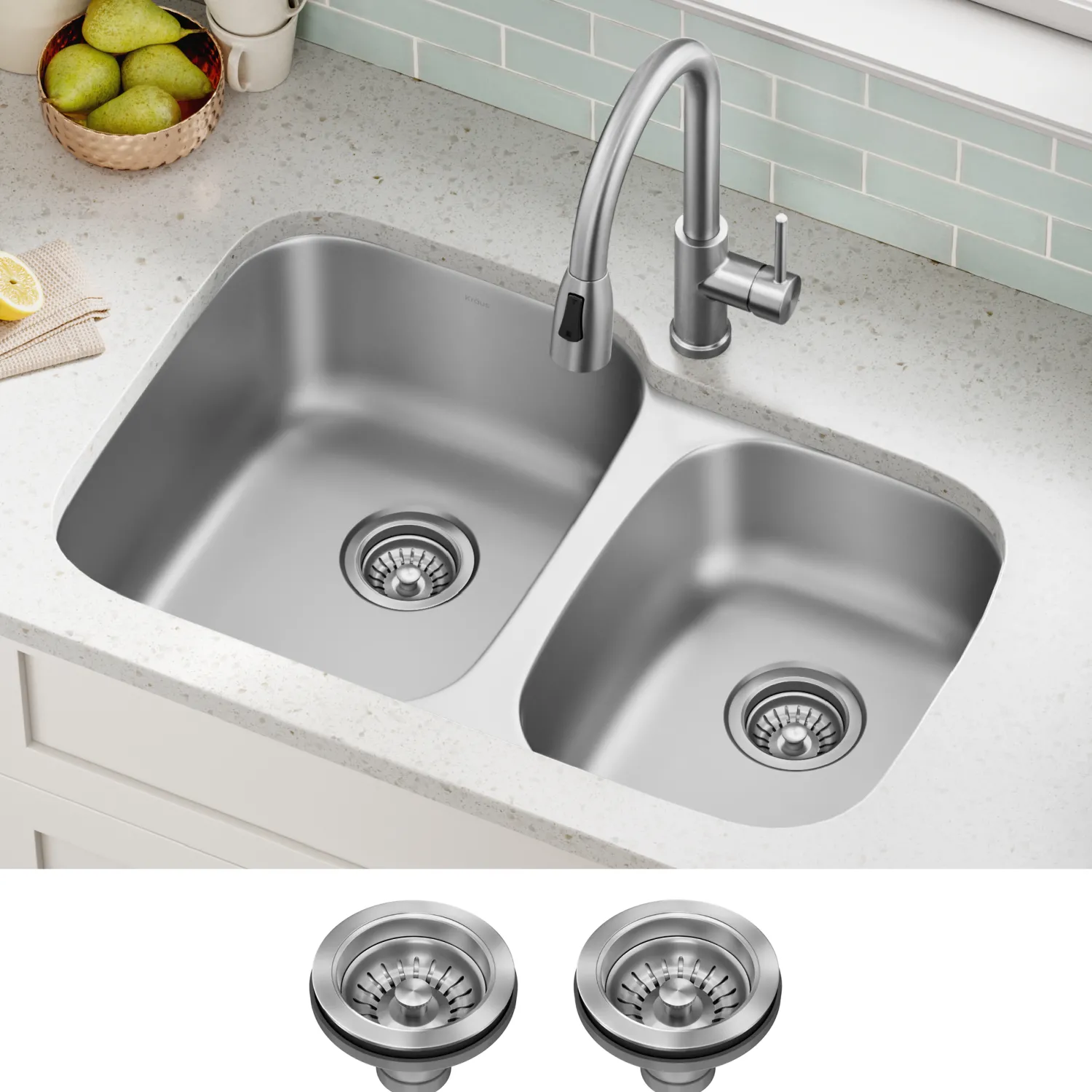 Hot 32" Undermount 60/40 Double Bowl Stainless Steel Kitchen Sink Stainless Steel Sinks|Double Bowl Sinks