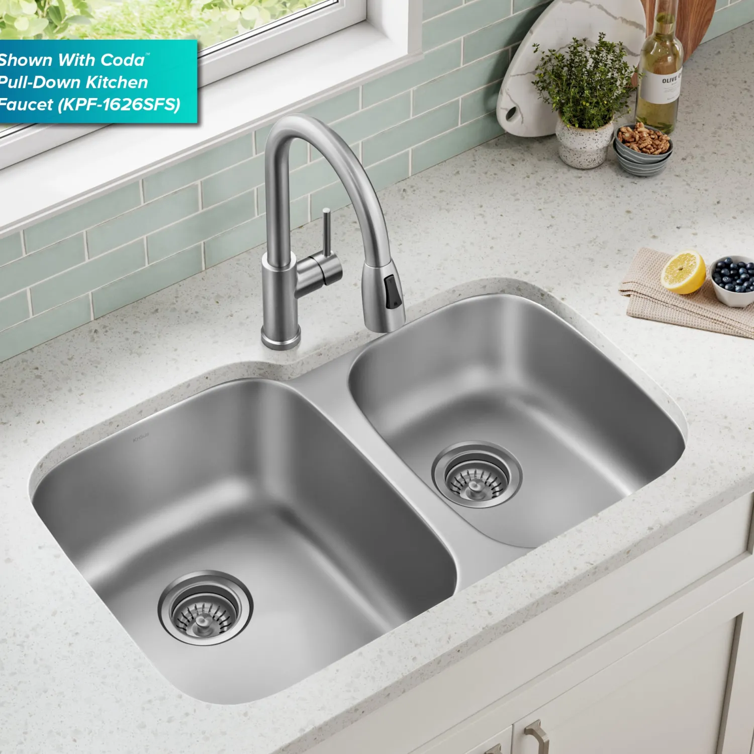 Hot 32" Undermount 60/40 Double Bowl Stainless Steel Kitchen Sink Stainless Steel Sinks|Double Bowl Sinks