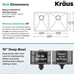 Hot 33" Undermount 40/60 Double Bowl 16 Gauge Stainless Steel Kitchen Sink with NoiseDefend Soundproofing Stainless Steel Sinks|Double Bowl Sinks
