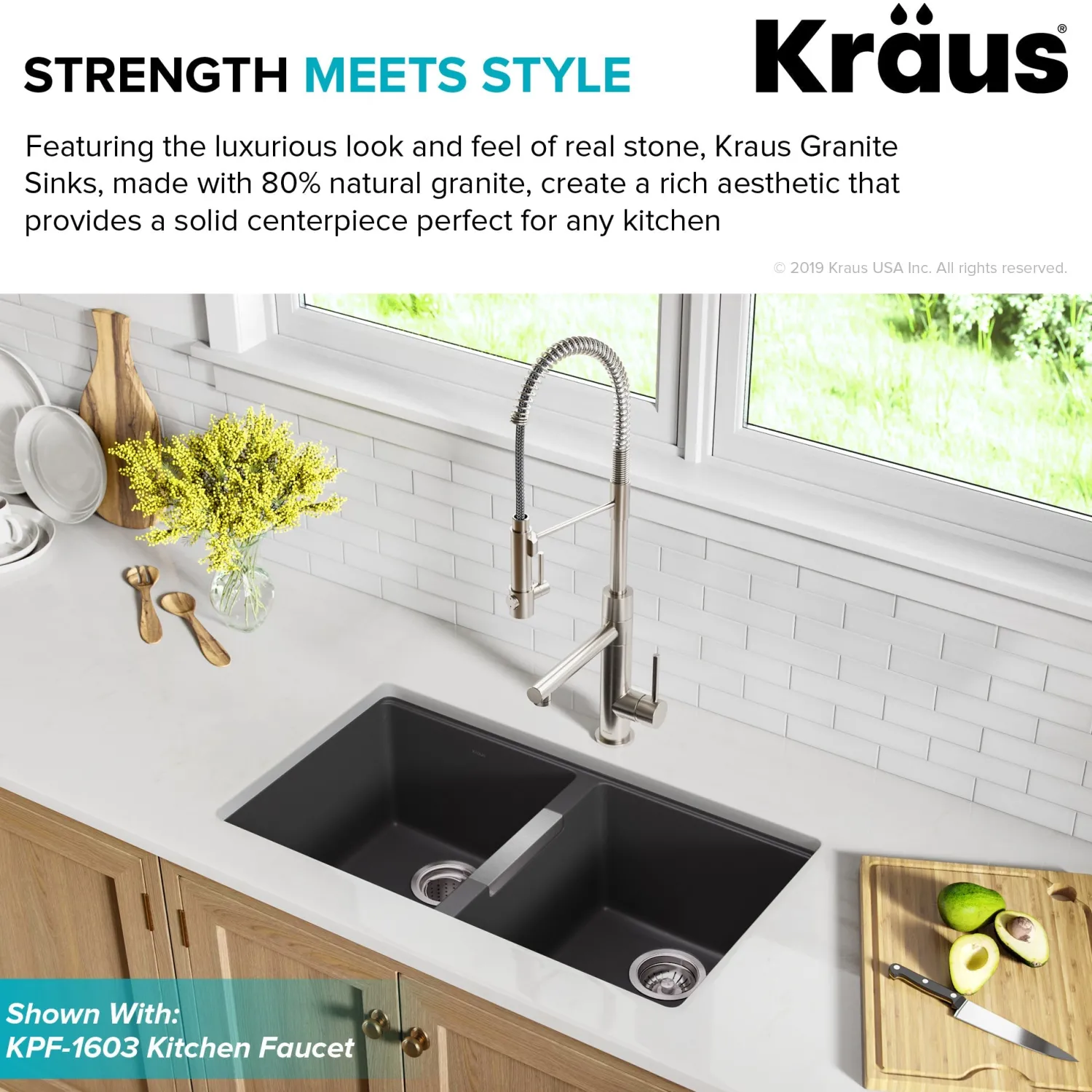 33" Undermount 50/50 Double Bowl Black Onyx Granite Kitchen Sink Double Bowl Sinks|Undermount Sinks