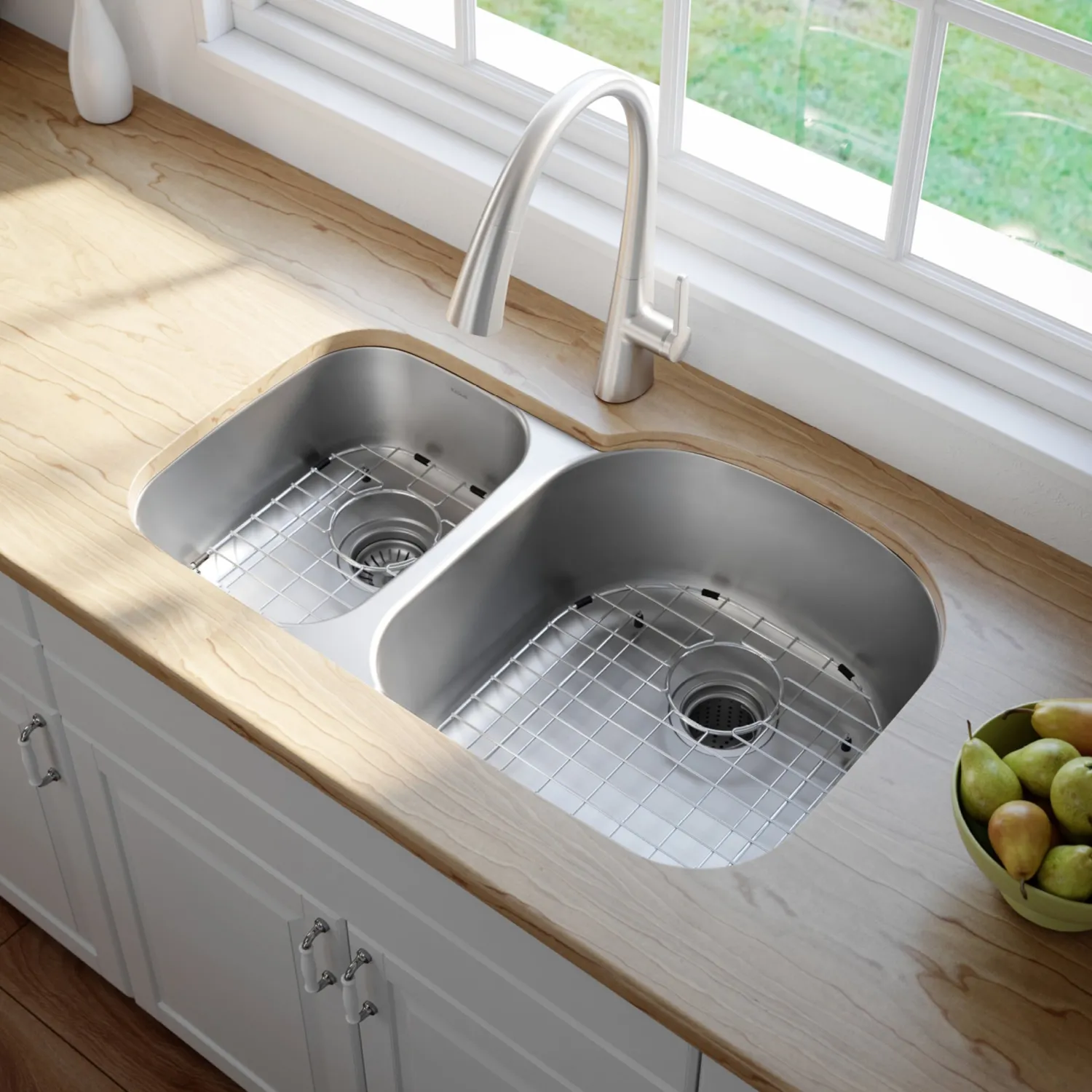 New 32" Undermount 40/60 Double Bowl 16 Gauge Stainless Steel Kitchen Sink with NoiseDefend Soundproofing Stainless Steel Sinks|Double Bowl Sinks