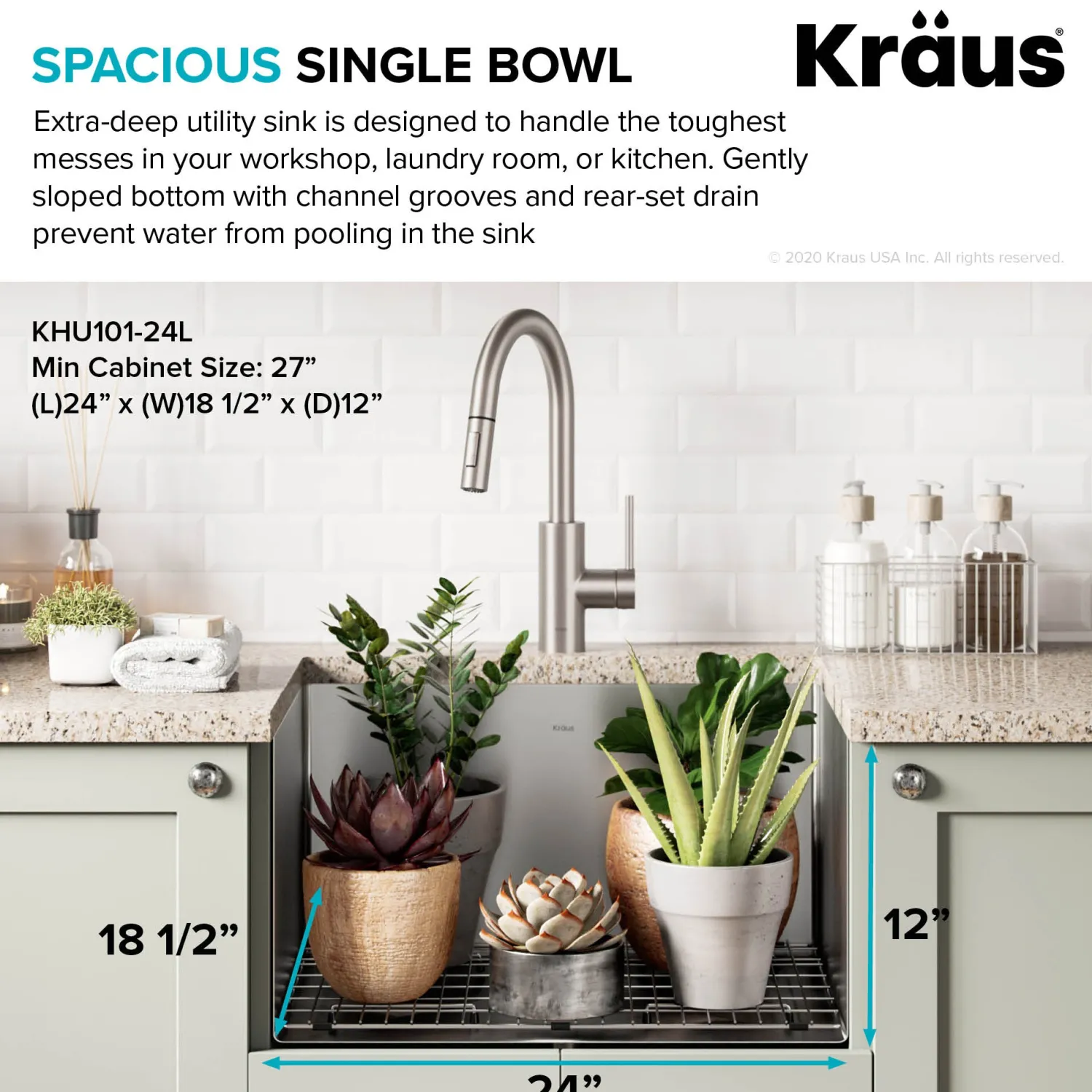 Clearance 24" Undermount 16 Gauge Stainless Steel Laundry Utility Sink Stainless Steel Sinks|Single Bowl Sinks